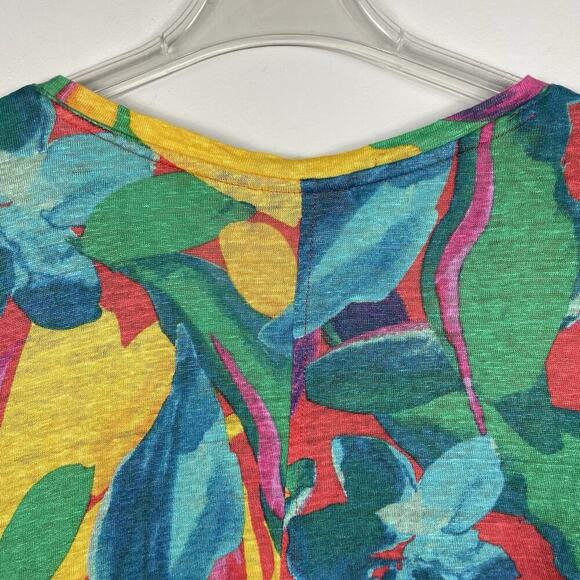 Tahari Linen Top Size 1X Vibrant Multicolored Tropical Beachy Hawaiian Vacation - Picture 5 of 6